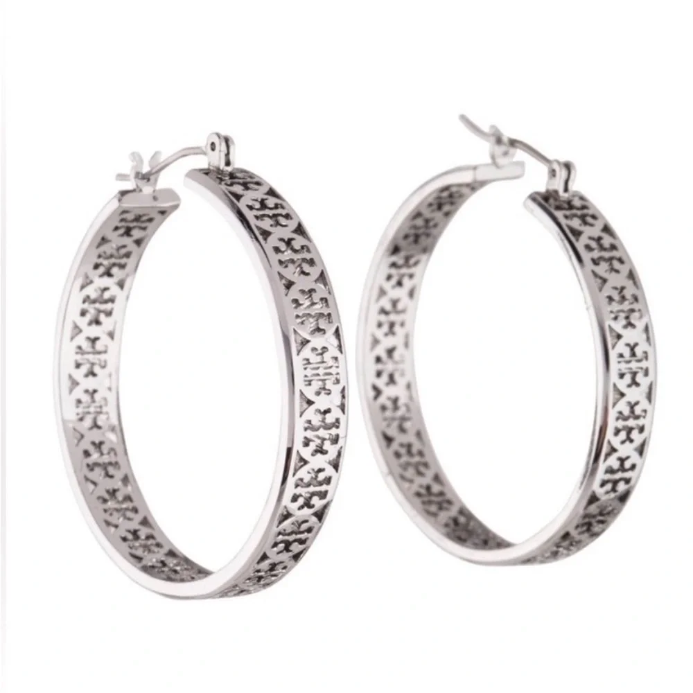 Tory Burch Kinsley Logo Hoop Earrings with Dust Bag NEW